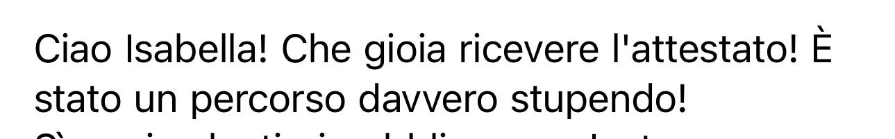 Messaggio di una corsista: Attestato TBM